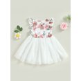 thumbnail image 2 of Kmbangi Robe Patchwork en Tulle à Imprimé Floral Manches Volantes Col Rond Ligne A pour Bébé Enfants Filles Été 1-5 Ans, 2 of 7
