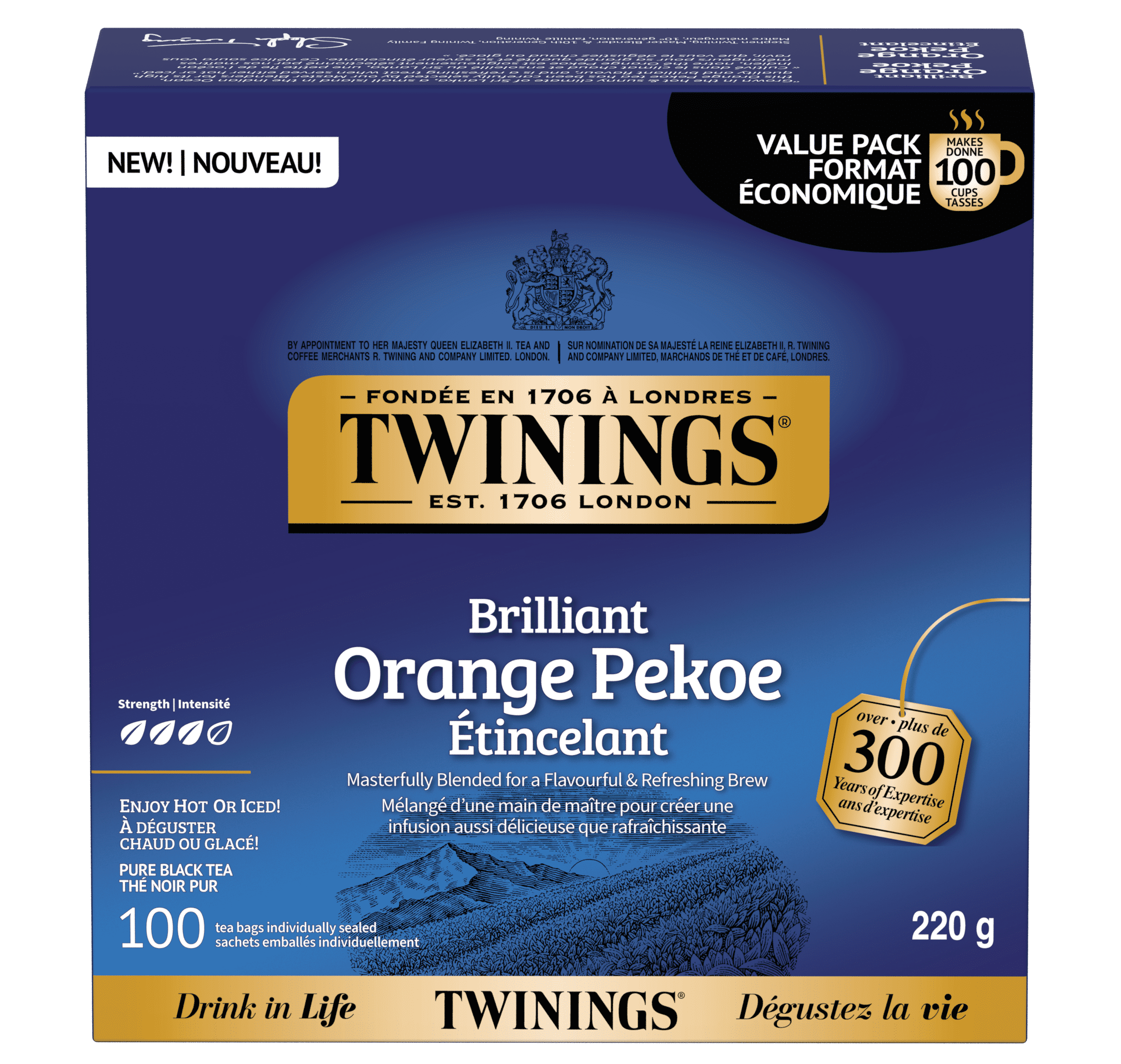 Twinings Brilliant Orange Pekoe Black Tea Bags, Smooth, Naturally Caffeinated, 100 Count