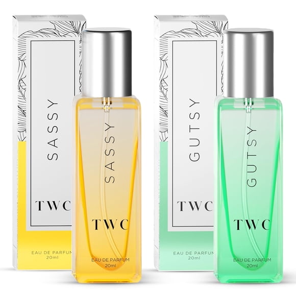 The Woman Company Sassy + Gutsy Eau de Parfum Combo pour Femmes Lot de 2 X 20ml - 0.67 Fl.oz. Chacun / Parfum de Luxe Longue Tenue pour Filles - avec des Notes de Framboise, Citron d'Amalfi, Vanille et Musc