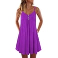 thumbnail image 1 of MAWCLOS Robe d'Été Évasée pour Femme, Ligne A, Boutonnée, à Bretelles, Robe Nuisette Plissée Courte Mini, Ample, de Travail, à Bretelles Spaghetti, Violet, 4TG, 1 of 2