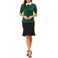 thumbnail image 2 of INSPIRE CHIC Women's Contrast Collar Tie Ruffle Front Button Short Sleeve Work Shirt XS Dark Green, 2 of 6