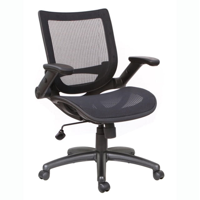 TygerClaw Mid Back Mesh Office Chair with black breathable mesh back and seat, adjustable padded armrests, pneumatic seat height adjustment, tilt tension control, and five-star nylon base with dual-wheel casters for smooth 360-degree swivel, suitable for office and workstation use.