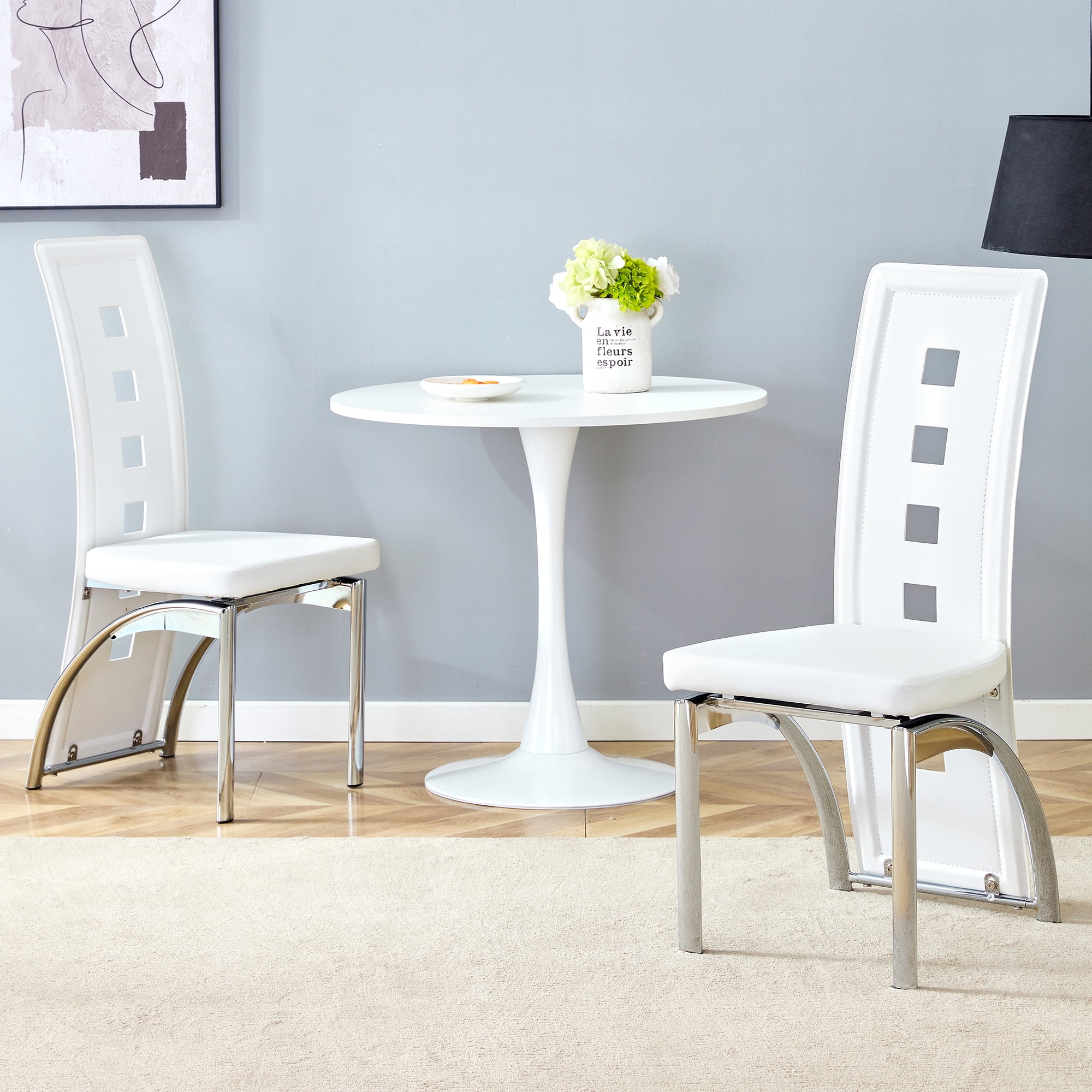 Noble House Modern Minimalist 2-Piece Dining Chair Set - White Saddleback