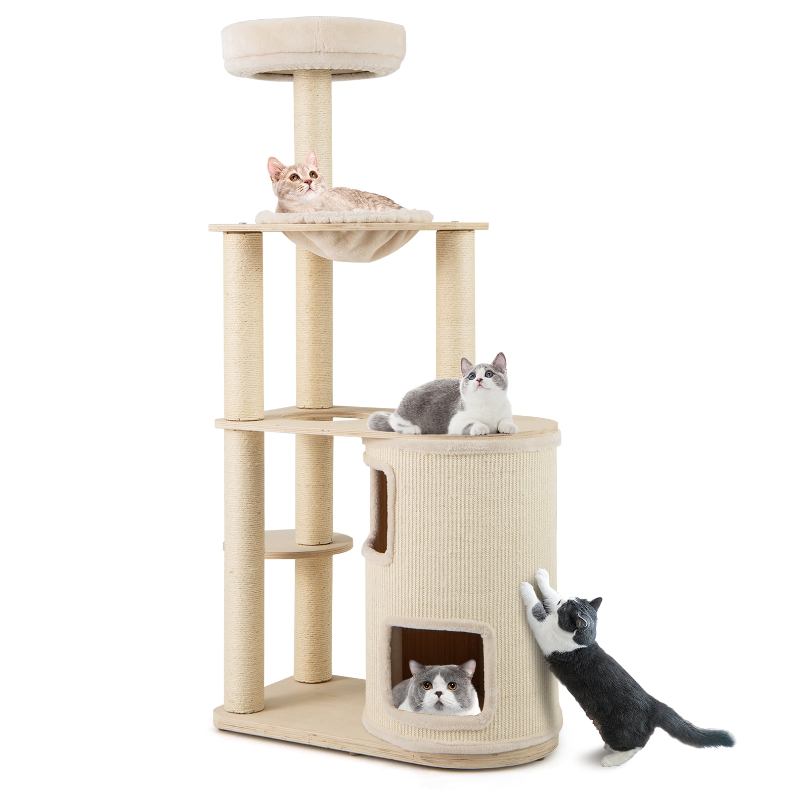 Gymax Modern Cat Tree for Indoor Cats w/ 2-Story Condo Sisal Scratching Posts & Mat