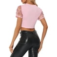 thumbnail image 3 of INSPIRE CHIC Women's Metallic Pattern Short Sleeves Party Crop T-Shirt L Light Pink, 3 of 6