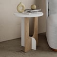 thumbnail image 1 of JV Home Luna Table d'Appoint Ronde Étroite Moderne avec Rangement Table Basse Décorative Étroite de Nuit / Petite Table de Nuit pour Salon Chambre 15,8 Pouces (Blanc - Brun Clair), 1 of 7