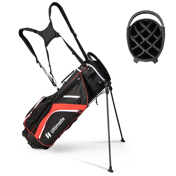 Patiojoy Sac de Golf à Séparateur Supérieur 14 Voies avec Support Sac de Golf Léger avec Support avec Doubles Bretelles Rouge