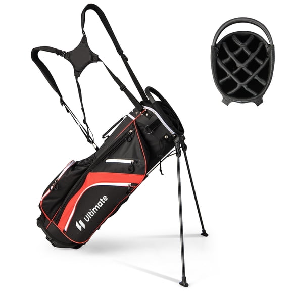 Patiojoy Sac de Golf à Séparateur Supérieur 14 Voies avec Support Sac de Golf Léger avec Support avec Doubles Bretelles Rouge
