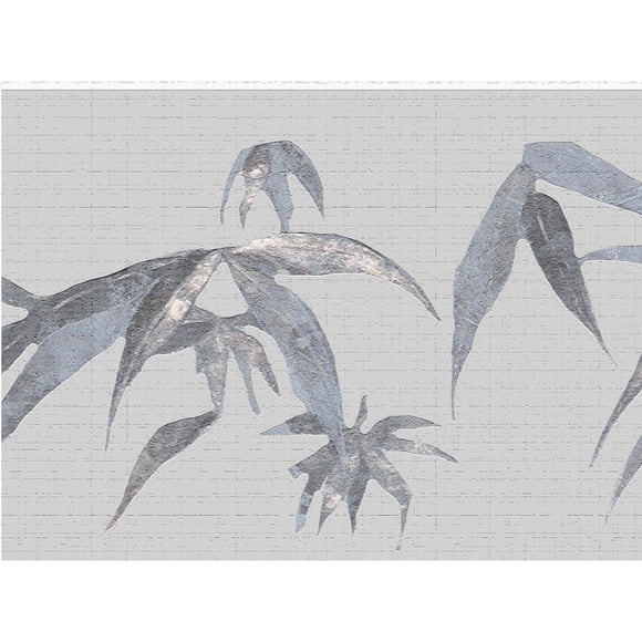Dundee Deco's Peel and Stick Wallpaper Border - Abstract Grey Leaves Wall Border Retro Design, 15 ft x 7 in (4.57m x 17.78cm), Self Adhesive