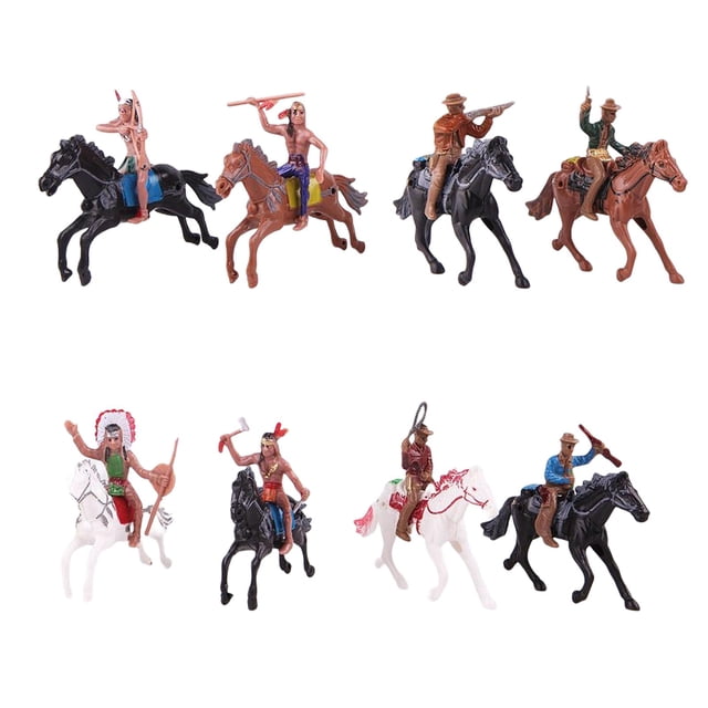 Esquirla Set of 8 Western Cowboy Figures Horse Riding Playset Indian Model Action Figures