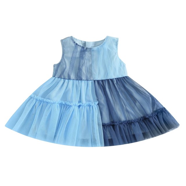 Robes en Tulle de Couleur Contrastée Sans Manches d'Été pour Filles