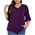thumbnail image 4 of AherBiu Plus Size Tops for Women Ruffle 3/4 Length Sleeve Casual Blouses Summer Loose Flowy Comfy Tunic, 4 of 7