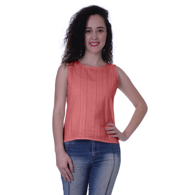 Moomaya Haut Sans Manches Uni pour Femmes Blouse en Schiffli Tunique Décontractée d'Été