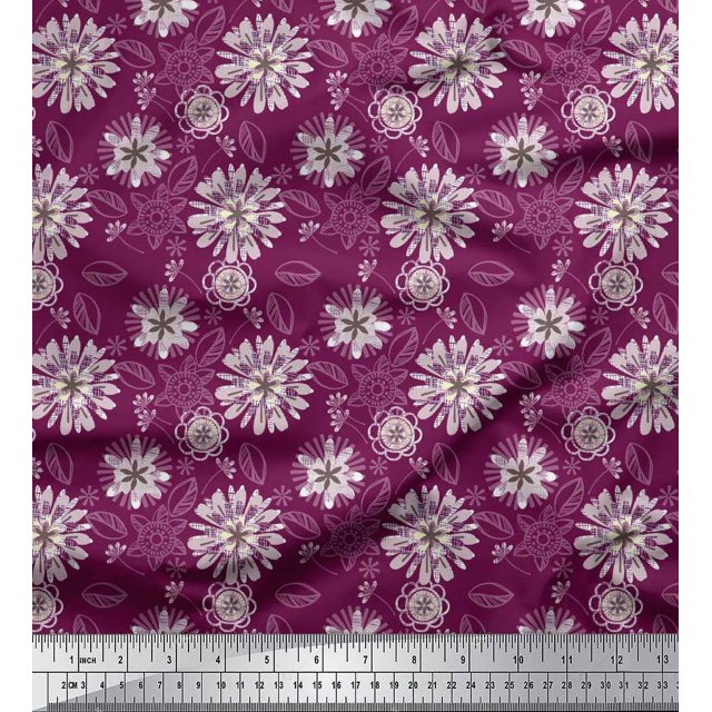 Soimoi Polyester Crepe Fabric Artistic Floral Print Sewing Fabric Yard 42 Inch Wide