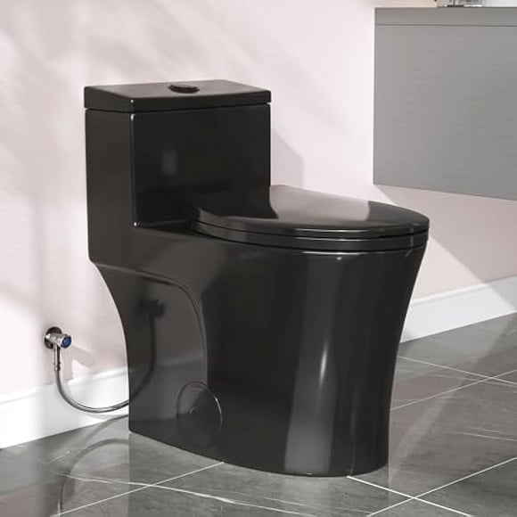 HOROW Toilette Allongée une Pièce Double Chasse 17,3 Pouces Hauteur de Siège ADA 1,1/1,6 GPF Noir Mat 12 Pouces à Encastrer