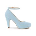 thumbnail image 3 of BLISSFUL STEP Chaussures pour Femmes Bout Rond Talon Aiguille Bride à la Cheville Escarpins Bleu Ciel 6,5, 3 of 7
