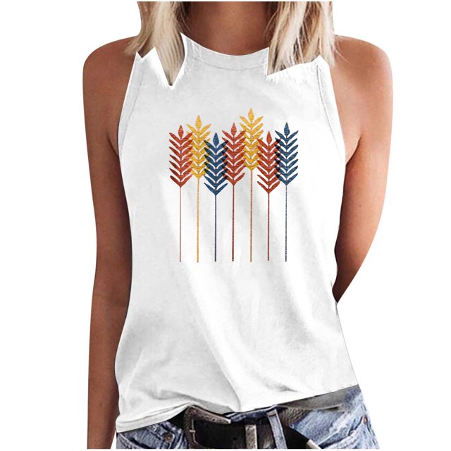 EQWLJWE Camisoles pour Femmes Camisoles Femmes Mode Tendance Femmes Imprimé Col Rond Sans Manches Chandails à Blocs Tunique T-Shirt Hauts