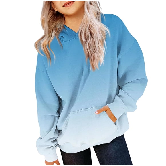 Milgrthf Cute Hoodies for Teen Girls Trendy Preppy Hooded Sweatshirts Oversized Long Sleeve Shirts Gradient Clothes for Girls Sky Blue 4 Years