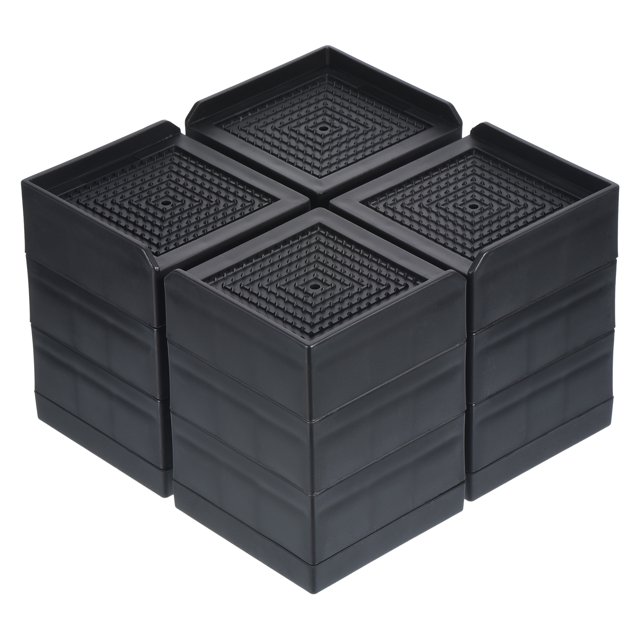 Unique Bargains 4.3Inch Furniture Risers Square Bed Lifters Adjustable Stackable Couch Riser, Black 4 Pack