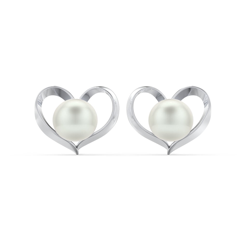 Boucles d'Oreilles en Argent Sterling avec Cœur et Perle