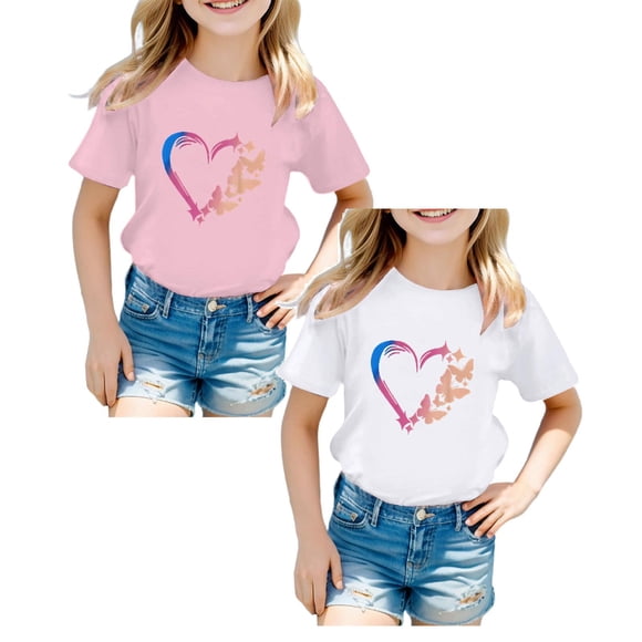 FhsagQ 2Pcs Girls Shirts Size 6 Characters Kid Girls Cute Graphic Round Neck Short Sleeve Tee Summer Casual T Shirt Tops (Size 8-9 Years)
