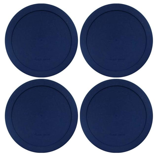 Lids for Pyrex and Anchor round glass containers, 2-cup capacity, blue, 4-pack. These universal lids by Wood Grip feature a non-porous surface that resists food odors, flavors, and stains. Ideal for drinkware accessories, they are suitable for use in the refrigerator, freezer, microwave, and dishwasher top rack.