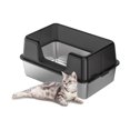 thumbnail image 1 of Ourlova XL Black 1 Set Stainless Steel Open Cat Litter Box with High Walls Anti Splash Deep Semi Enclosed Tray, 1 of 7