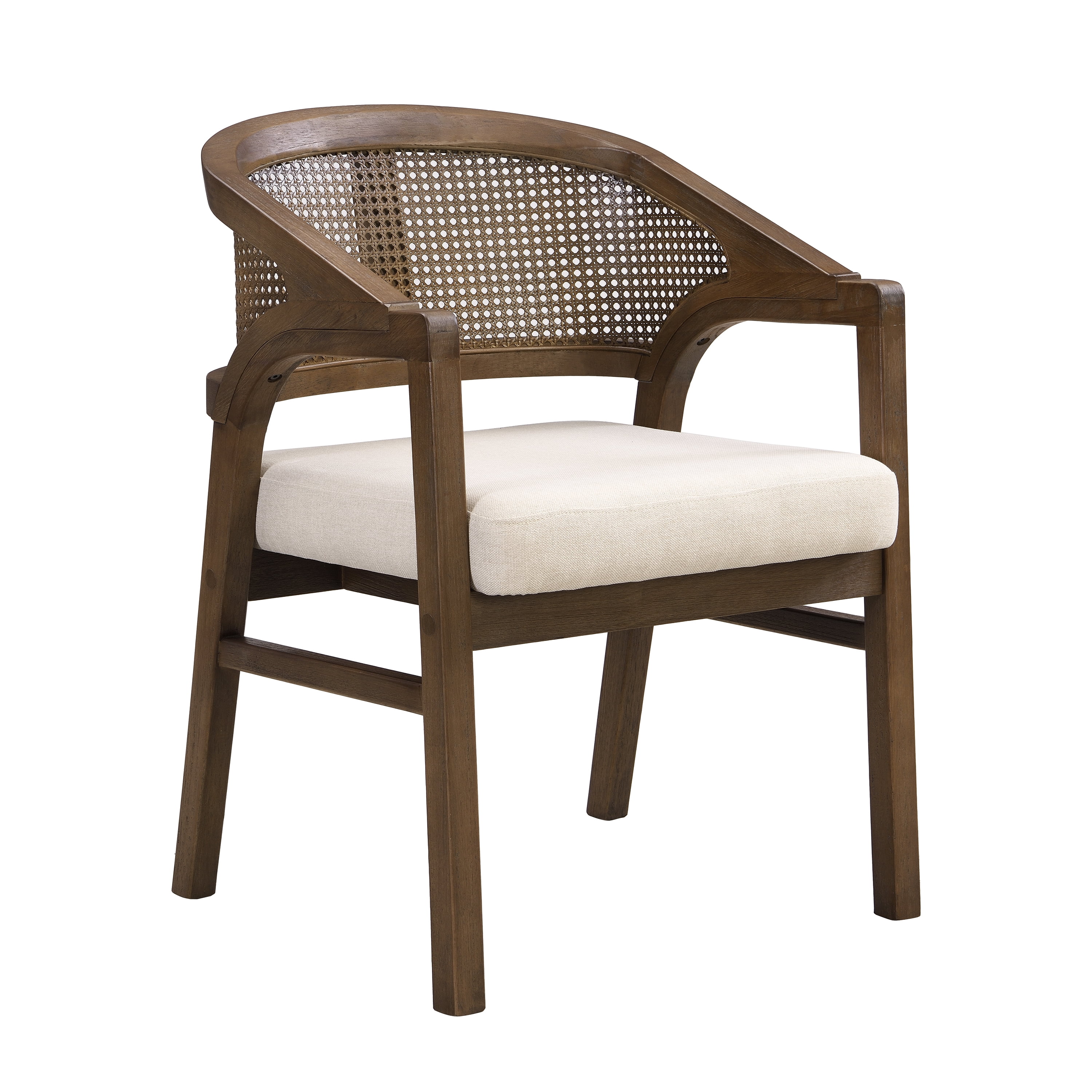 Chaises de salle à manger Noble House avec structure en bois, ensemble de 2, dossier en rotin et assise rembourrée, beige et noyer
