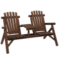 thumbnail image 1 of Outsunny Ensemble de Banc Double d'Extérieur en Bois avec Table Centrale, Carbonisé, 1 of 10