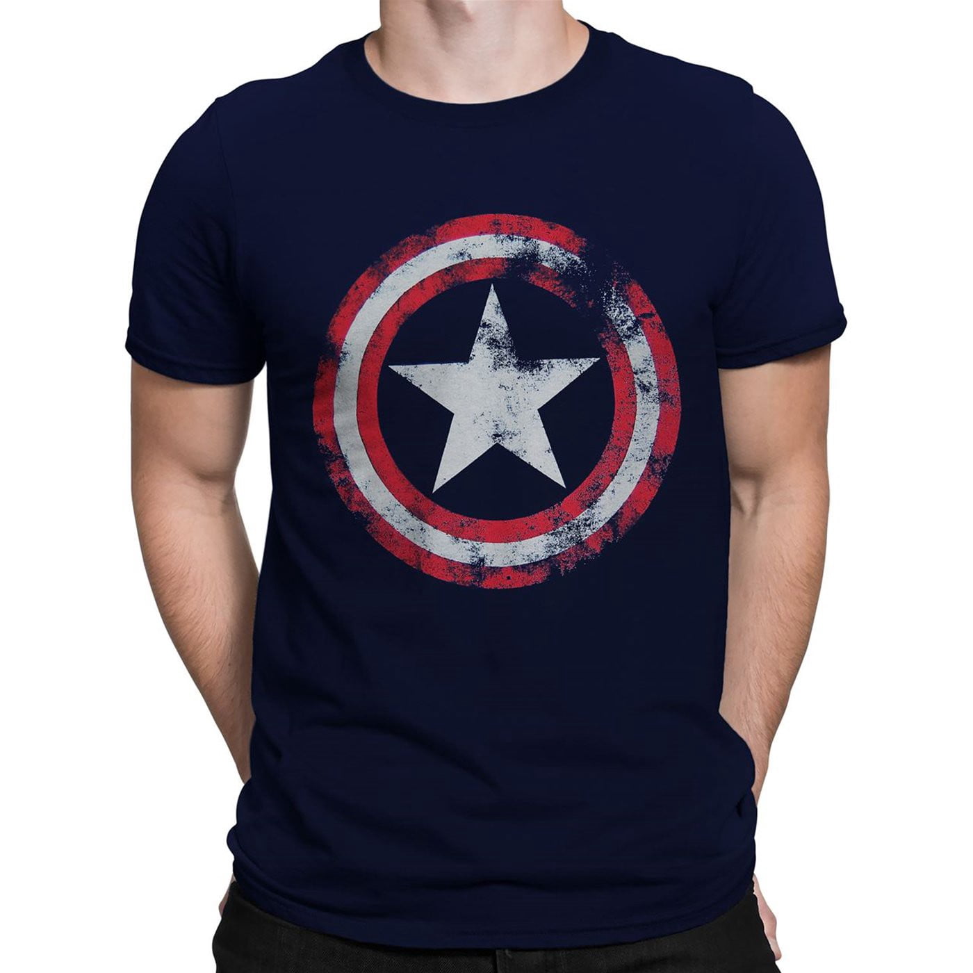 Captain America Captain America tscapdistshield-2x T-Shirt Navy Distressed Shield - 2TG
