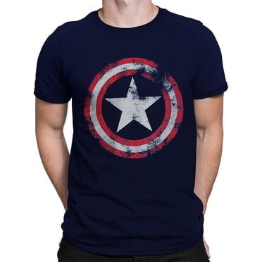 Captain America T-Shirt Bleu Marine à Écusson Usé - Grand