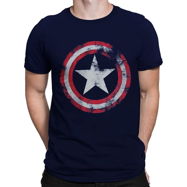 Captain America Captain America tscapdistshield-3x T-Shirt Navy Distressed Shield - 3TG