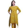 thumbnail image 1 of Bimba Kurti Asymétrique Imprimée de Feuilles de Genévrier des Montagnes Rocheuses Dorées pour Femmes Robe d'Été Indienne Tunique XSmall, 1 of 6