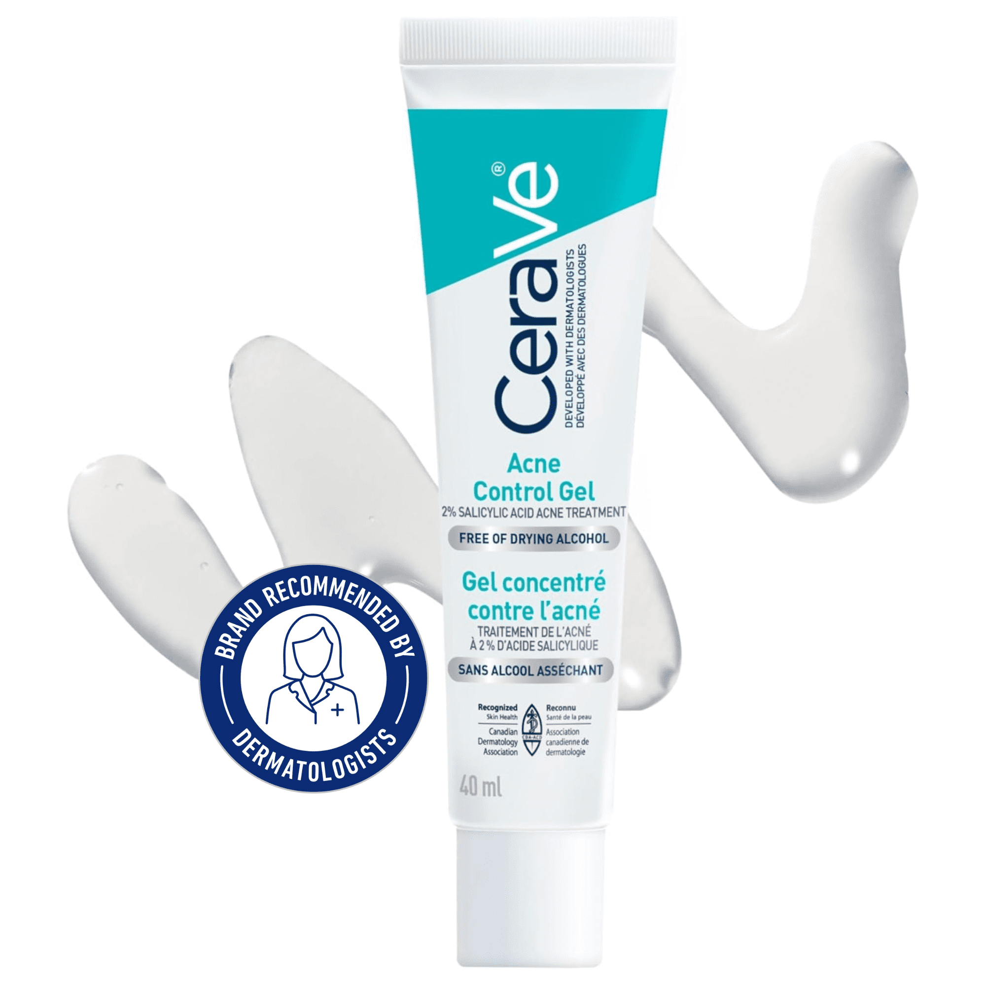 CeraVe Gel Contrôle de l'Acné, Traitement avec 2 % d'Acide Salicylique et AHA pour Visage, 40 ml