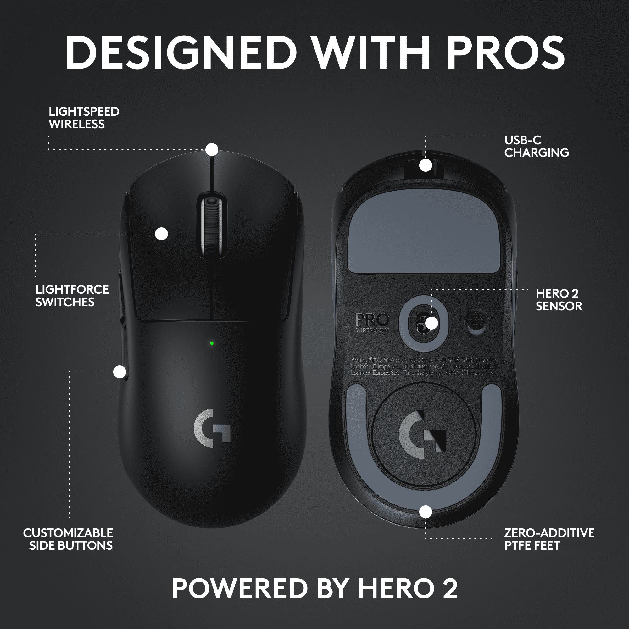 Logitech G PRO X SUPERLIGHT 2c wireless gaming mouse, 51 g pro