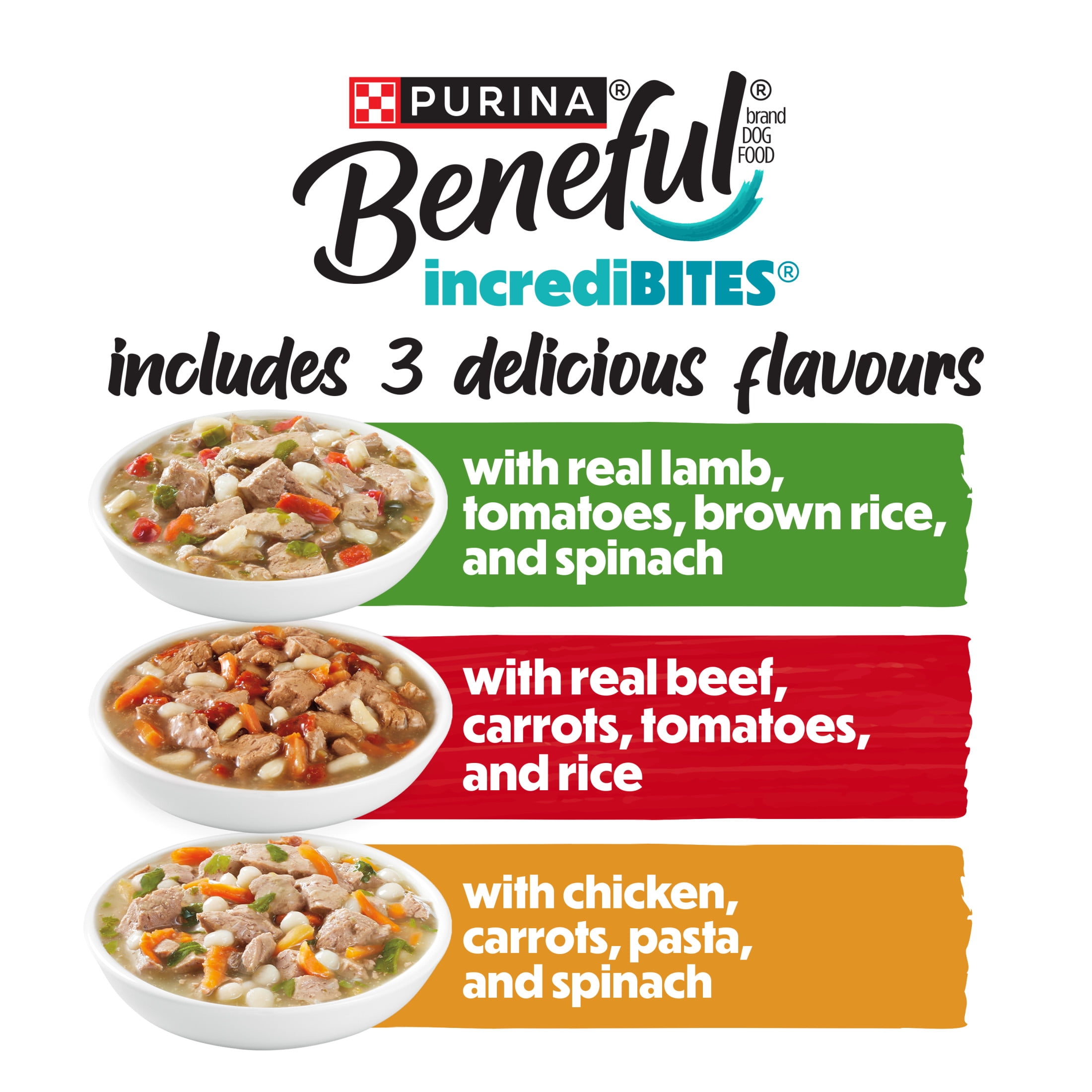 Purina Beneful IncrediBites avec du Vrai Agneau, du Vrai Boeuf, du Vrai Poulet en Sauce 24C Emballage Assorti, Nourriture Humide pour Chiens, 85g x 24