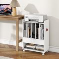 thumbnail image 4 of Gymax Record Player Stand on Wheels w/ Pull-out Drawer & Open Shelf Lockable Wheels White, 4 of 10