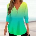 thumbnail image 2 of Penkiiy Chemises à Demi-Glissière pour Femmes Chemise à Col en V Imprimée Dégradée Manches 3/4 Roulables Tuniques Hauts Décontractés Tendance S Multicolore, 2 of 5