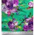 thumbnail image 1 of Soimoi Tissu Satin Modal Feuilles et Imprimé de Fleurs de Roses, Tissu au Mètre, 42 Pouces de Large, 1 of 3
