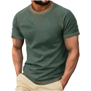 Daiosportswear Mens Casual Slim Fit Raglan Contrast Cotton Short Sleeve Baseball Jersey Tshirts,with a white cross pattern on the chest,Men's short-sleeved shirt Green S(S)