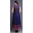 thumbnail image 4 of Bimba Robe Anarkali Bleu Marine à Feuilles, Col Mandarin, Sans Manches, Kurtis pour Femmes, Robe Maxi à Imprimé, Très Grande, 4 of 6