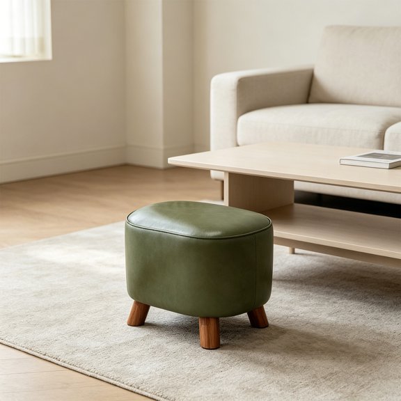 ZZkhGO Solid Wood Small Stool, Sturdy Long-Lasting Low Stool for Living Room, Stackable Footstool for Entryway Home Use, Green