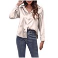 thumbnail image 2 of Heliisoer Women Satin Long Sleeve Button Down Work Blouse Tops Going T-Shirt, 2 of 5
