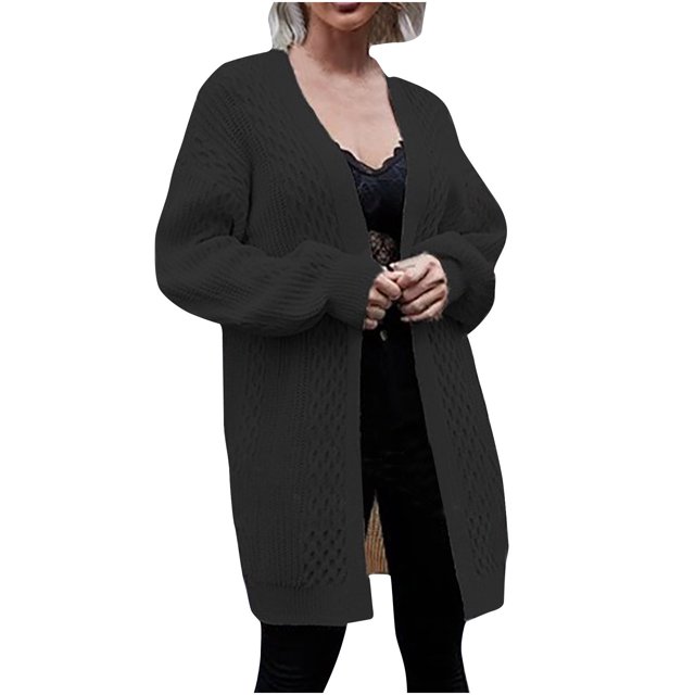 Yuyuzo Mid-Long Cardigan Sweater for Women Long Sleeve Open Front Knit Sweater Solid Color Fall Tops