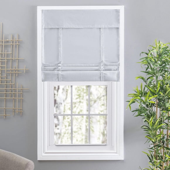 Camalay Harmony Light Filtering Adhesive Fastener Cascade Roman Shade 35 x 64 in Grey