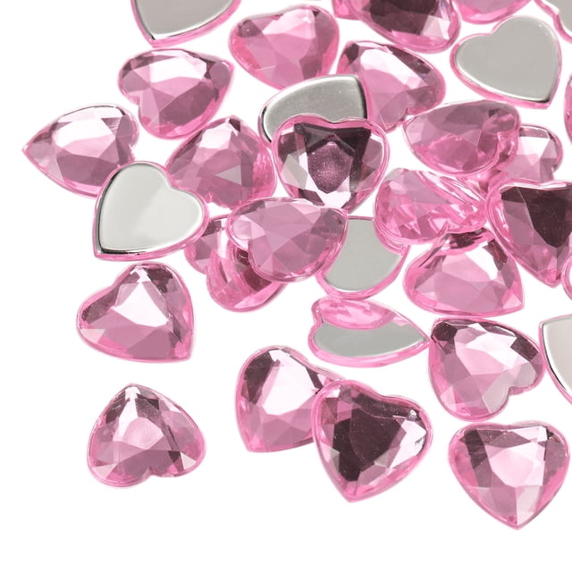 Unique Bargains 40 Pcs Acrylic Flat Back Rhinestones 20mm/0.8 Inch Heart Artificial Gemstone for Crafts Jewelry Making Light Pink