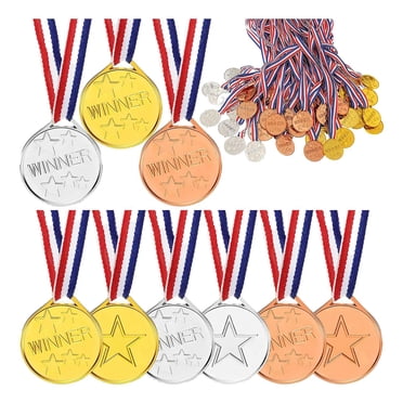100 Pieces Kids Plastic Winner Award Medals Winner Medals Gold Silver Bronze Winner Medals for Parties, Games, Sports