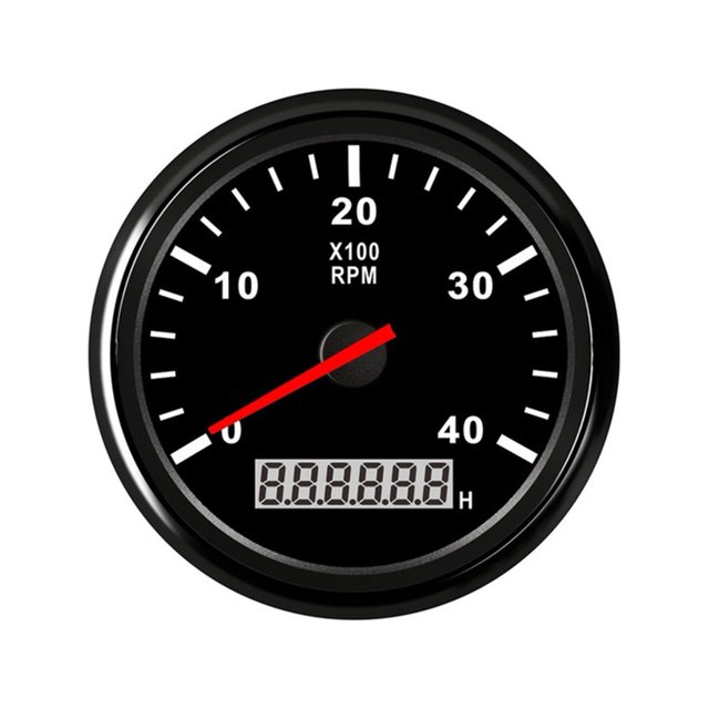Car Boat Tachometer Gauge LCD Hour Meter 0-3000 4000 6000 RPM Tacho Sensor Marine Tacho Meters 12V/24V Red Backlight ,Easy to Calibrate