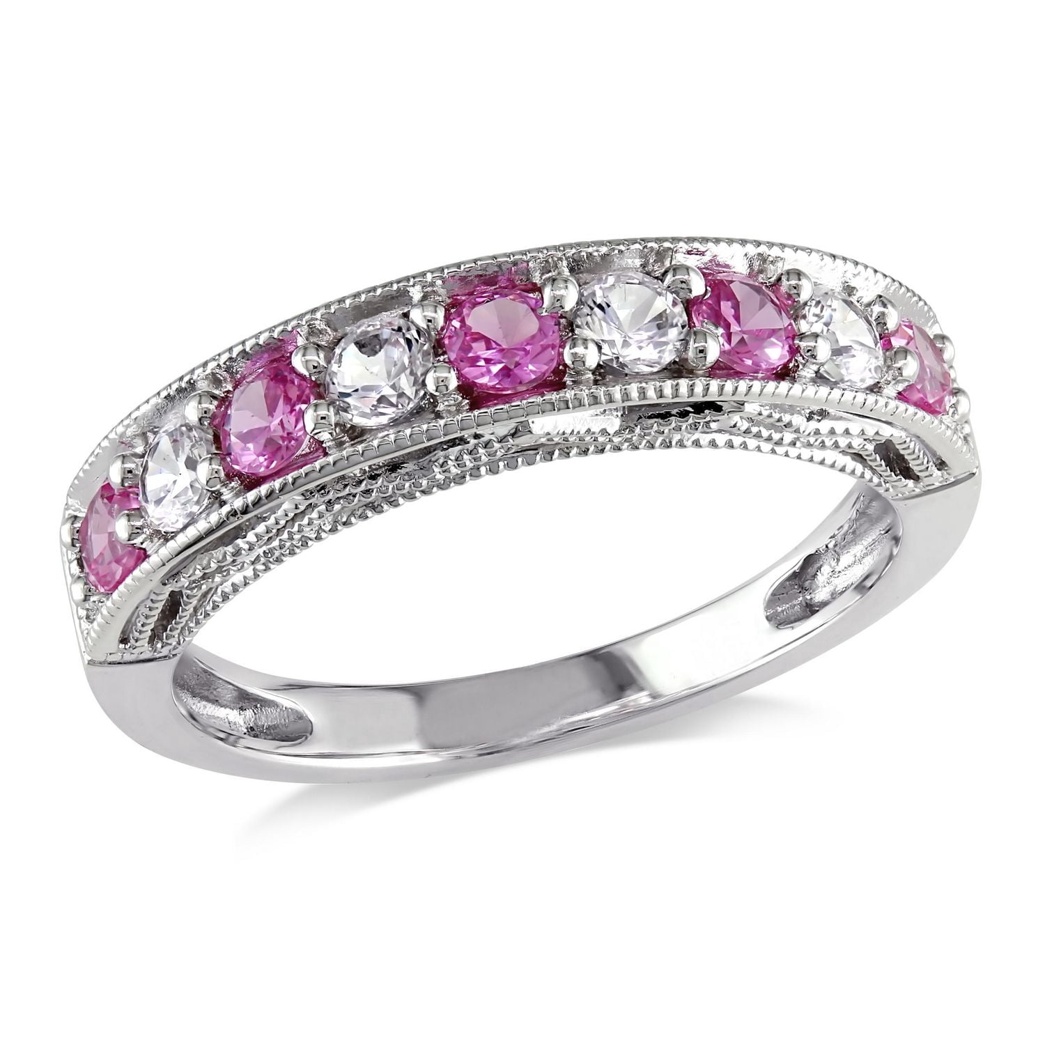 Tangelo 0.88 Carat T.G.W. Created Pink and White Sapphire Sterling Silver Semi-Eternity Ring