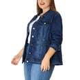 thumbnail image 4 of Agnes Orinda Plus Size Denim Jacket for Women Long Sleeve Button Down Washed Front Trucker Jean Jacket 1X Dark Blue, 4 of 6